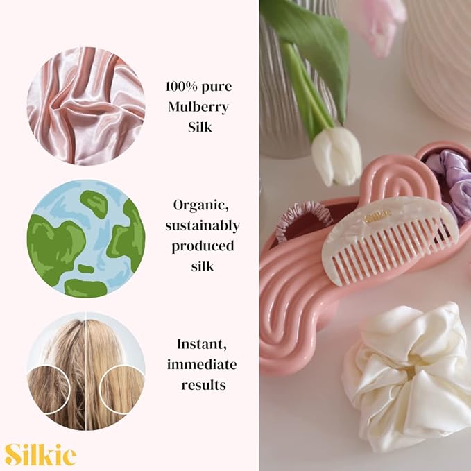SILKIE x4 Set 100% Pure Mulberry Silk Purple Christmas Scrunchies Travel Pouch Silk Everyday Hair Ties Hair care Ponytail Holder (Stargazer)