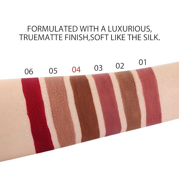 evpct 1Pcs Dark Brown Matte Liquid Lipstick Lip Gloss Glossy Set for Black Women 24 Hour Silky Velvet Lipstick 04#