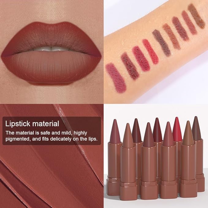 evpct Red Mocha Brown Gradient Matte Lipstick Lip Liner Crayon Combo Pencil Set for Women Long Lasting Waterproof, Red Matte Cream Lip Liner and Lipstick Combo Makeup, Flawless Gradual Ombre Effect