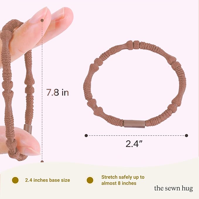 Boho Hair Ties, 20-Pack (4 Styles) Cute Elastic Bands for Thick or Thin Hair, No-Damage Stretch Bracelets, Brown Hair Accessories for Women & Girls (Midnight Bazaar)