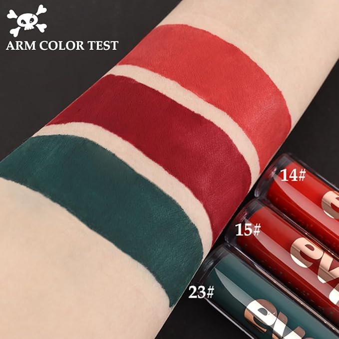 evpct 1Pcs Dark Red Matte Liquid Lipstick Lip Stain Sets for Women, Skull Face Deep Red Matte+Lipstick Long Lasting Permanent 24 hr Hours Magic Lipstick 24 Hours original Waterproof, 15#