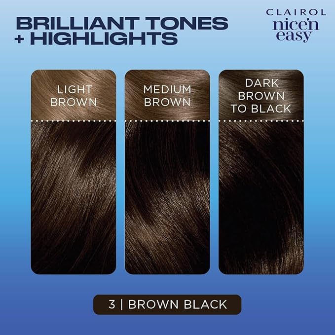 Clairol Nice'n Easy Permanent Hair Dye, 3 Brown Black Hair Color, Pack of 3