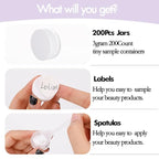3 Gram Sample Containers With Lids, 200 Count Tiny Jars, Empty Lip Balm, Mini Cosmetic Containers, Makeup Travel With Labels, Mini Disposable Spatulas