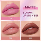 evpct 3Pcs Matte Creamy Lipsticks Set, Light Hot Nude Pink Brown Lip Stick Set for Women, Long Lasting Waterproof Velvet Lipsticks Blendable Silky, Longwear Lip Makeup Set 24 hours original labios 01