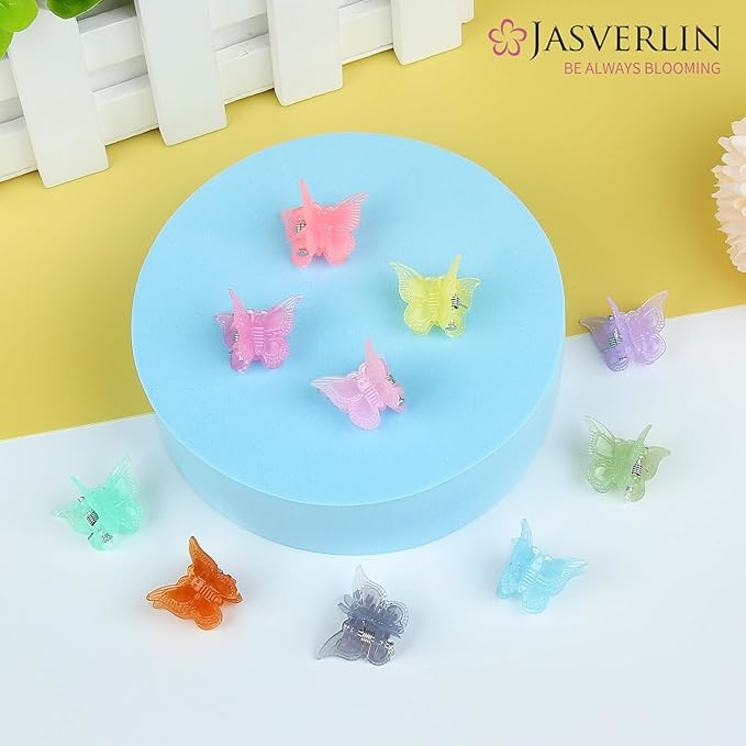 Butterfly Clips for Hair 50pcs, Cute Mini Small Hair Accessories for Kids Toddler Girls Women 90s Y2K Colorful Pastel Clip Claw, 10 Colors (Jelly)