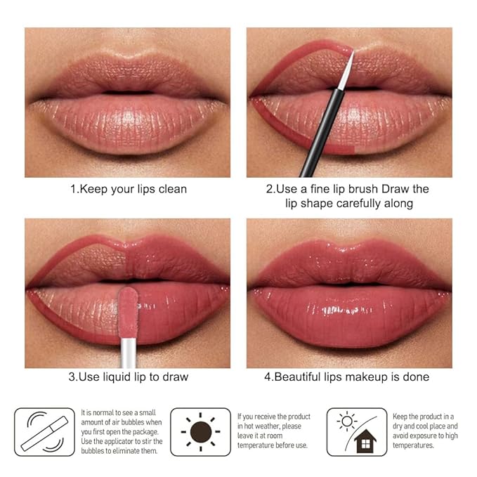 evpct Dirty Pink Shiny Longwear No-Budge Liquid Lip Color Lipstick Makeup, Highly Pigmented Color Instant Shine, Waterproof Long Lasting Lipstick for Women, Lip Stain Gloss with Lip Liner Brush, 08#