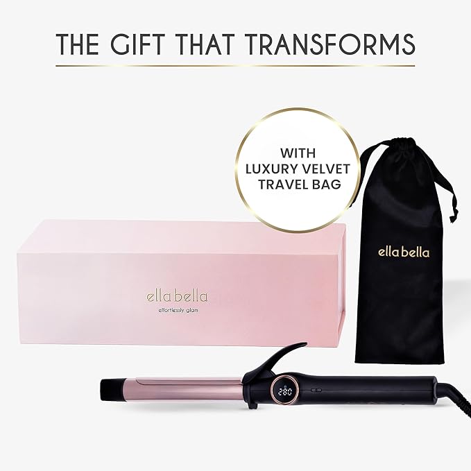 ELLA BELLA® Slimline Curling Iron 1 Inch - Professional Curling Wand with Dual Voltage, Titanium Coating, for Long-Lasting Curls and Reliable Styling