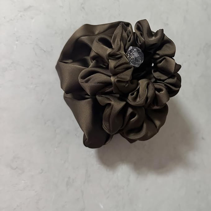 3 Pieces Satin Scrunchies Set for Hair No Crease Elastic Hair Ties for Women and Girls (Dark Brown)