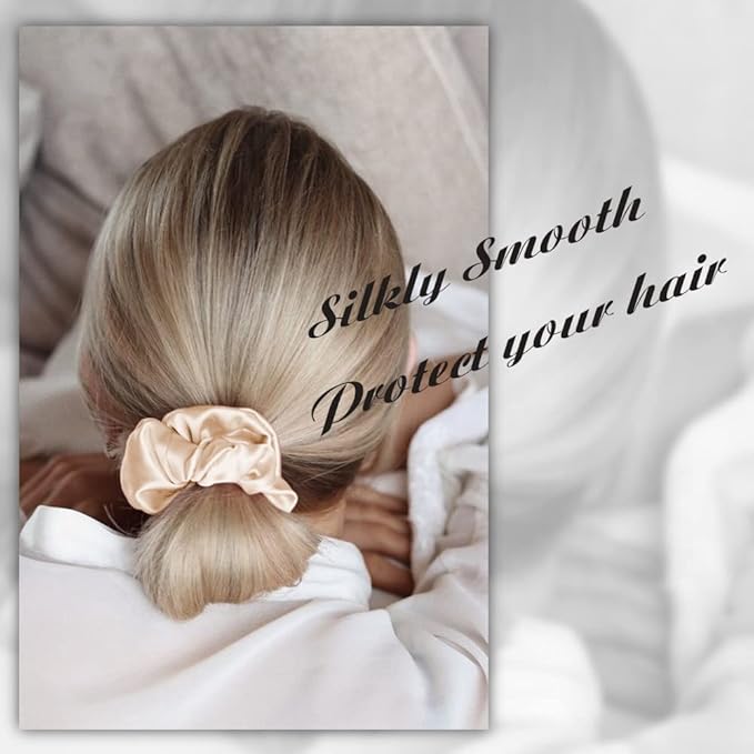 OLESILK 100% Mulberry Silk-Scrunchies for Hair Sleep, Women Grils Silk Hair Ties for Frizz & Breakage Curly Hair, No Damage, Elastics Ponytail Holder, 3 Pack