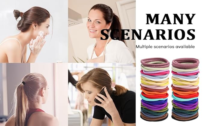 100PCS 4MM Colorful Elastic Hair Bands, Ponytail Holders for Medium to Thick Curly Hair, Women or Men, 20 Colors