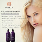 L LUSETA Color Brightening Purple Shampoo and Conditioner Set for Blonde and Gray Hair, Infused with Cocos Nucifera Oil to Help Nourish, Moisturize and Condition Hair, 2x33.8oz