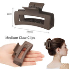 Hair Clip, 3.5 Inch Medium Square Claw Clips Rectangle Clips 6 Pack Rubber Paint Acrylic Plastic Metal, Non-Slip Design for Women Girls - Coffee
