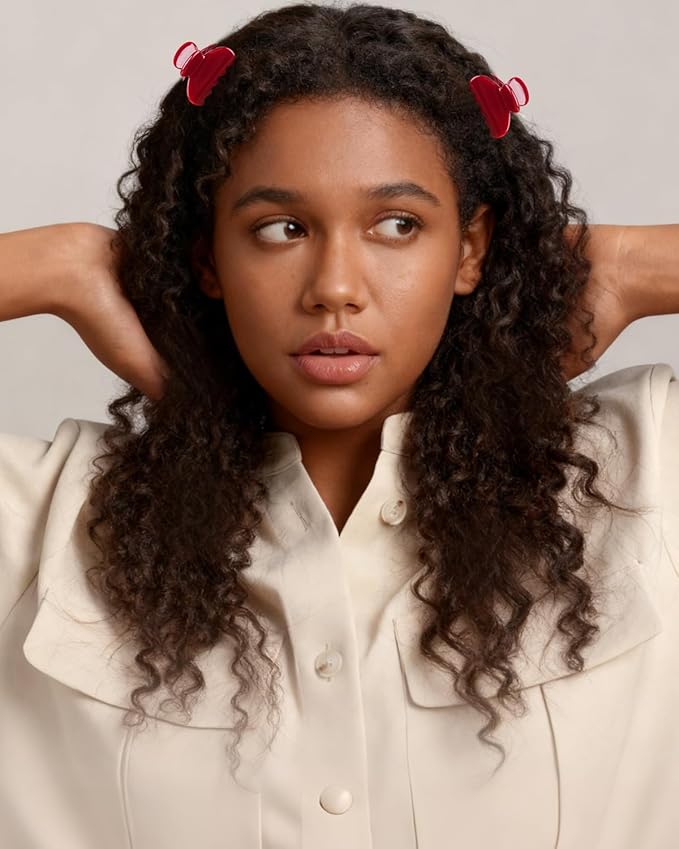 MAORULU 2 Pack Mini Acetate Hair Claw Clips – 1.6 Inch Small Durable Hair Clips for Women & Girls, Strong Hold Tiny Jaw Clips for Bangs & Half Up Hairstyles (Cherry Red)