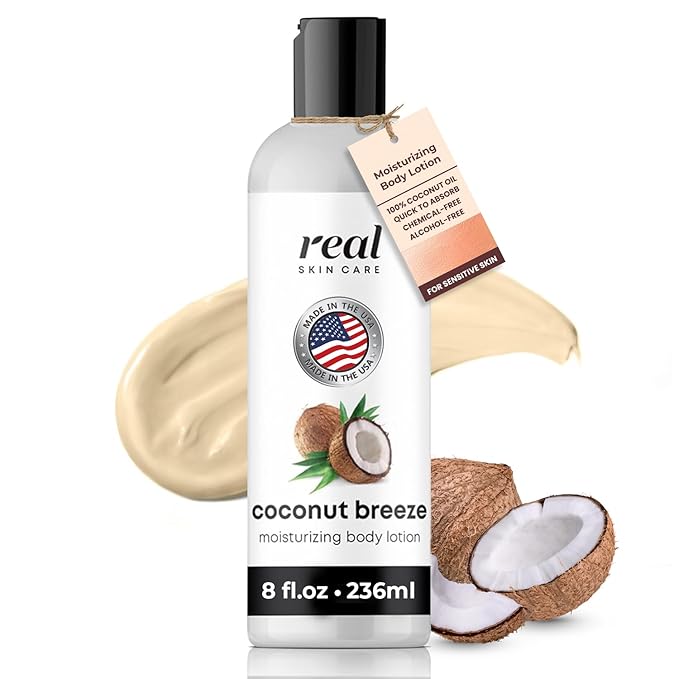Real Skin Care Organic Body Lotion | Tighten and Moisturize Dry Skin | Reduce Fine Lines and Wrinkles | Natural Body Lotion Without Chemicals | Coconut Lotion Body | Paraben Free Body Lotion | 8oz