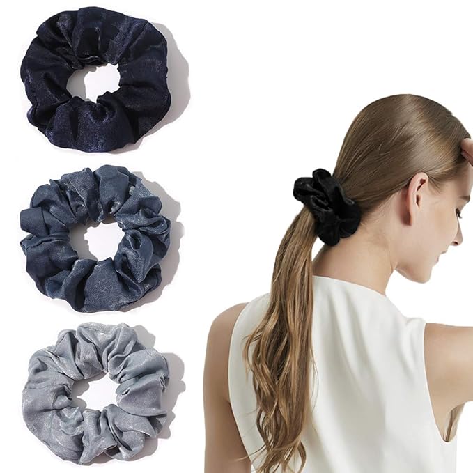 Silk Satin Scrunchies Women Hair Ties - Ivyu Big Scrunchy Ponytail Holder No Crease Hair Bands Soft Elastic No Hurt Your Hair for Vsco Girl Women Blue
