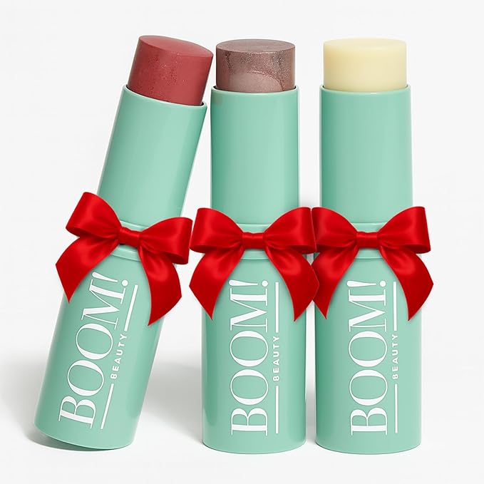 Boomstick Trio ® Rose Nude 3 Pack Cream Blush Makeup - Rose Nude Blush Stick, Highlighter Stick & Moisturizer for Cheeks, Eyes & Lips - Boom Sticks by Cindy Joseph for Older Women