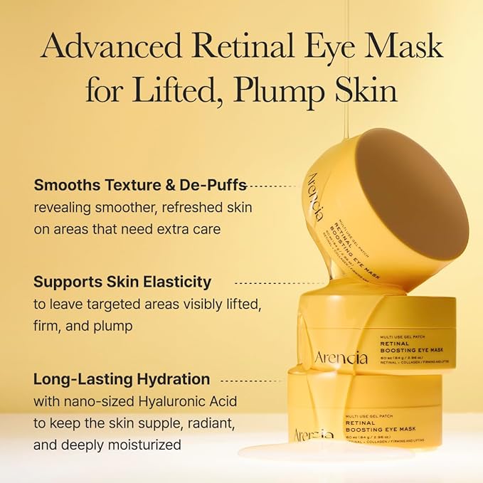 ARENCIA Retinal Boosting Eye Mask, Hydrogel Under Eye Patches with Peptides for Dark Circles, Puffiness, Fine Lines, 60 Patches, 2.96 oz