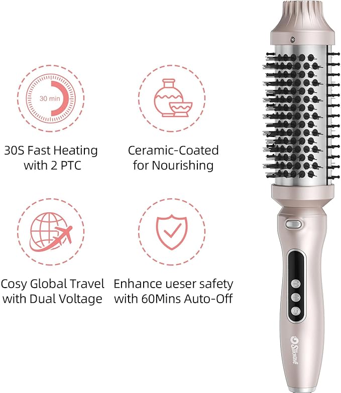 Thermal Brush, 1.7 Inch Heated Round Brush for Women, Dual Voltage Negative Ion Hot Brushes Styler for Blowout Look, Curling & Volumizing & Straightener for Dry Hair