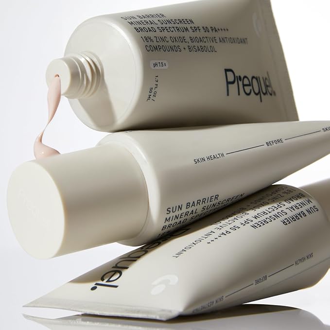Prequel Skin Sun Barrier Mineral Sunscreen SPF 50. PA++++ Broad Spectrum Zinc Oxide Sunblock with Semi-Transparent Lightweight Texture. Moisturizing UV Defense for Face. Travel Size, 1.7oz