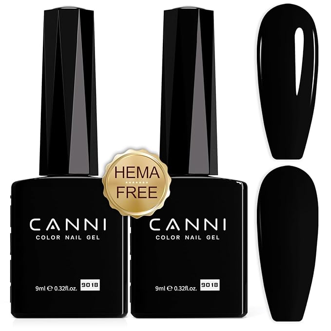 CANNI 2Pcs Hema-Free Black Gel Nail Polish Set- 2Pcs Black Colors Gel Polish Kit, Soak Off LED Nail Gel Manicure Kit DIY at Home Salon Gifts for Women Girls