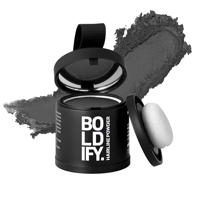 BOLDIFY Hairline Powder (LARGE, 10g) - Root Touch Up Hair Color for Gray Coverage - Bald Spot Concealing Hair Powder for Women & Men - 24-Hour Stain-Proof - Dark Gray