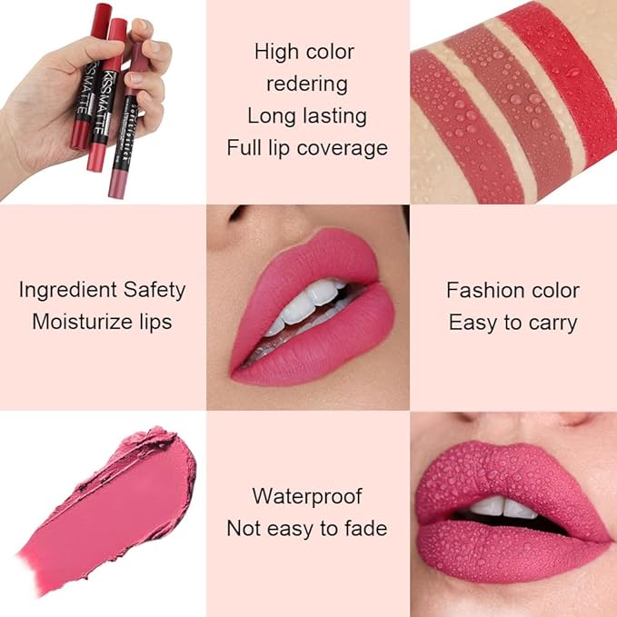 evpct 1Pcs Baby Mauve Pink Matte Lipstick and Lip Crayon Liner Pencil Set for Women Lip Stain Long Lasting Waterproof labiales mate magicos 24 horas originales pintalabios permanente 24 horas 16