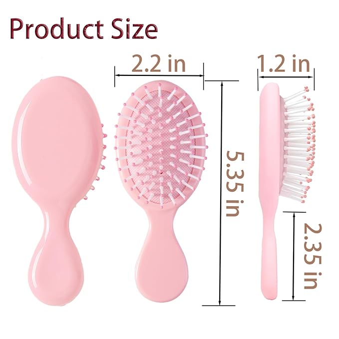 12 pcs Mini Hair Brush,Travel Detangling Brush with Exquisite Packaging Box,Mini Brush for Most Hair Types,Bridesmaid Party Christmas Stockings Filling Wet Hair Brushes (Pink)