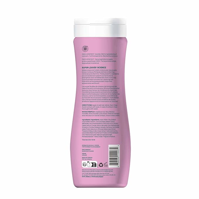 ATTITUDE Moisture Rich Hair Shampoo, EWG Verified, For Dry and Damaged Hair, Naturally Derived Ingredients, Vegan and Plant Based, Quinoa and Jojoba, 16 Fl Oz