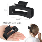 Square Hair Clips 3.5 Inch Medium Claw Clips Rectangle Hair Claw Clips 6 Pack Rubber Paint Jaw Non-Slip Thick Hair Accessories for Women Girls -Black