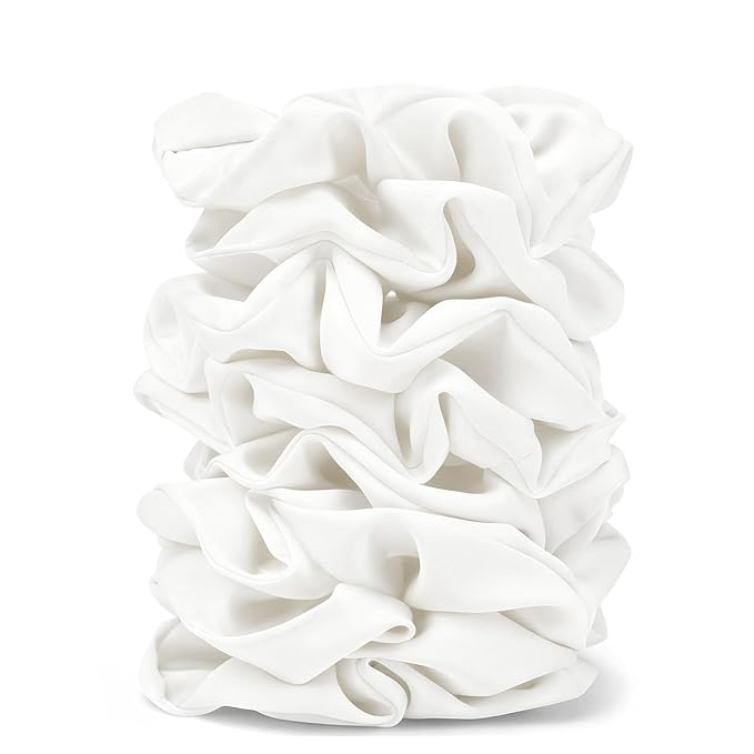 Satin Scrunchies for Women – 8PCS White Silk Hair Ties – No Crease, Frizz-Free, Gentle Elastic Hair Bands for Thick & Thin Hair, Soft & Stylish Hair Accessories Gifts