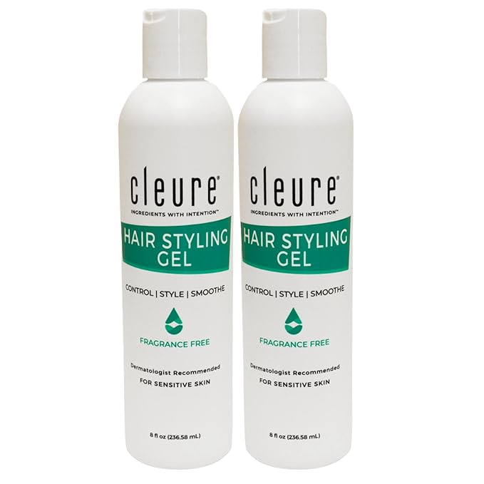 Cleure Lightweight Hair Styling Gel - Hypoallergenic, Fragrance Free for Edge Control to Tame Frizz with Medium Hold (8 fl oz, Pack of 2)