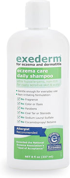 Exederm Shampoo for Eczema & Seborrheic Dermatitis, 8 Fl Oz, Ultra Sensitive Non-Irritating Formula, Daily Hair Care for Dry, Irritated, Flaky and Itchy Scalp, Hypoallergenic, Paraben & Sulfate Free