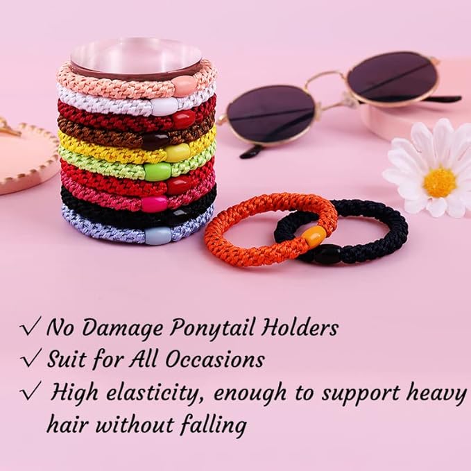 J.CARP 8Pcs Mixed color Hair Ties for Women Girls, Elastics Hair Bands Ponytail Holders, No Damage No Crease Hair Elastics, Perfect for Girls and Women with Thick or Curly Hair, Style 19