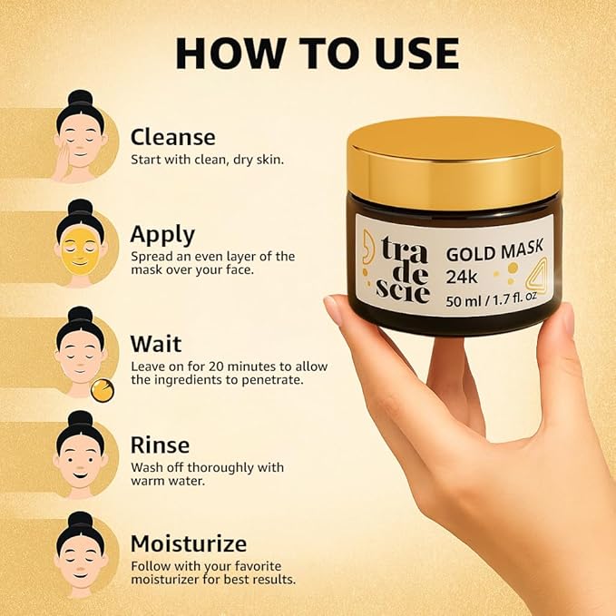 TRADESCIE 24K Gold Face Mask – Anti Aging Face Mask with Hydrating Camel Milk & Hyaluronic Acid for Firm, Radiant, Smooth, and Nourished Skin – 50 ml
