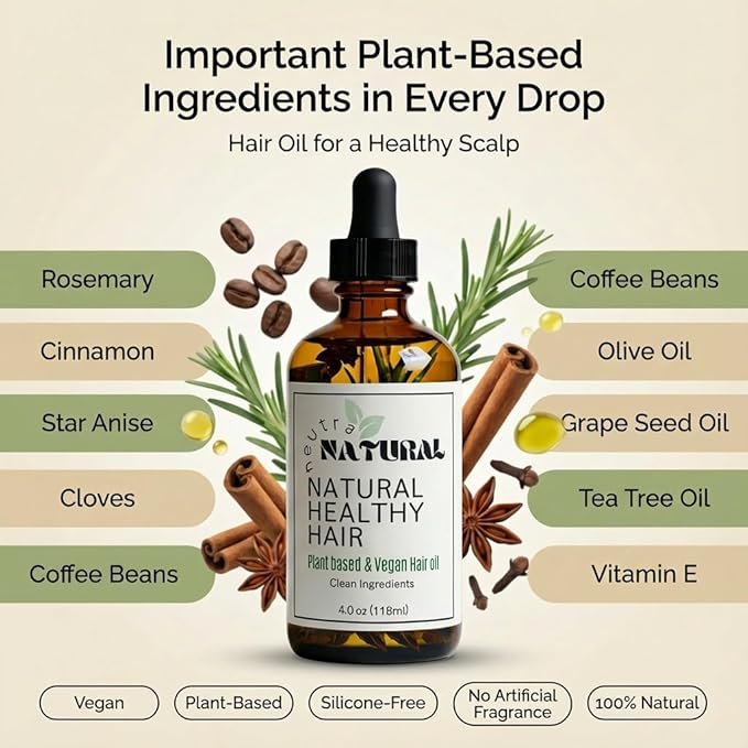 Hair Oil for Hair Growth – Botanical Rosemary Scalp in Glass Bottle with Castor Oil, Vitamin E, Coffee & Olive Oil – Natural Vegan Hair Growth Oil for Thinning Hair, Dry Scalp & Breakage