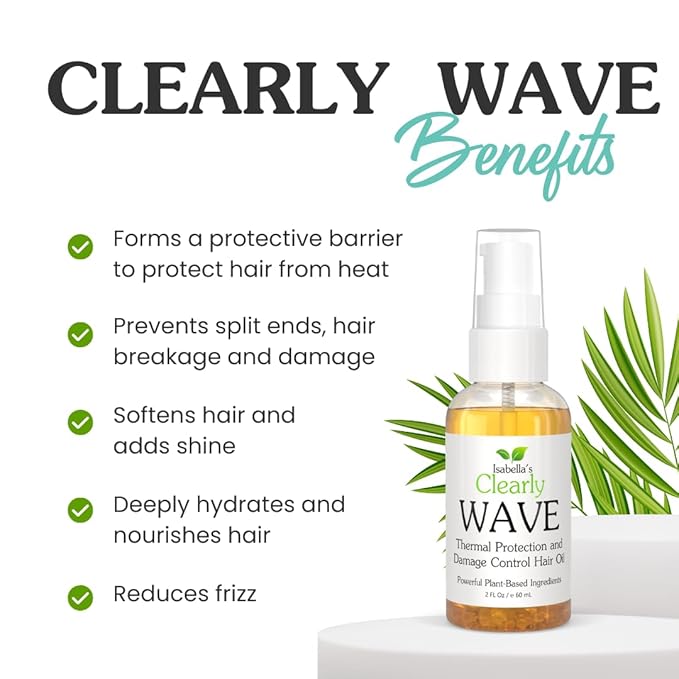 WAVE, Damage Control Hair Oil with Jojoba | Thermal Heat Protector for Sun, Flat Iron, Hot Blow Dry, Blowout to Prevent Damage and Breakage | Sulfate Free Natural Hair Styling Product Made in USA