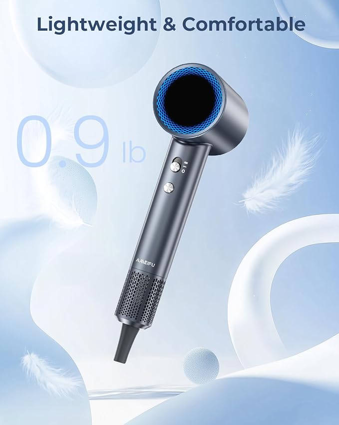 Hair Dryer, 150000 RPM Professional High-Speed Blow Dryer, Negative Ionic Hair Dryer for Fast Drying, Low Noise Thermo-Control HairDryer with Magnetic Nozzle for Home Travel Women Man