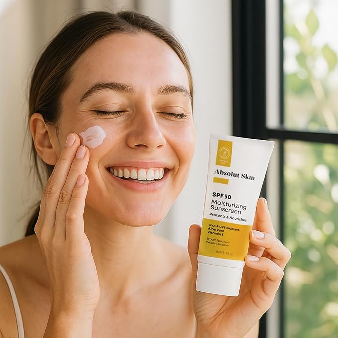 AbsolutSkin SPF 50 Moisturizing Sunscreen – Lightweight Daily Face Sunscreen with Aloe & Vitamin E – No White Cast – 60ml