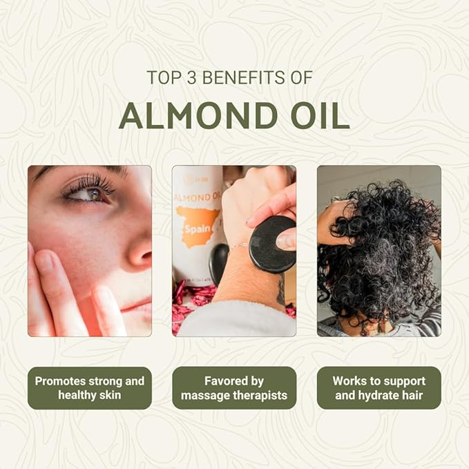 Sweet Almond Oil (16 oz) - for Skin and Hair - Carrier Oil for Essential Oils Mixing - From EIR Oils' Farm in Mallorca, Spain - 2 Packs