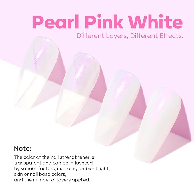 modelones Nail Strengthener and Growth Pearl Pink Nail Polish Nail Repair for Damaged Nails Hardener Extra Strong and Growth Nail Care Gifts for Women 15ml