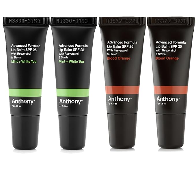 Anthony 25 SPF Lip Balm With Sunscreen - Contains Green Tea Extract, Shea Butter & Vitamin E - Moisturizing Repair Care Treatment for Chapped & Dry Lips 4-Pack