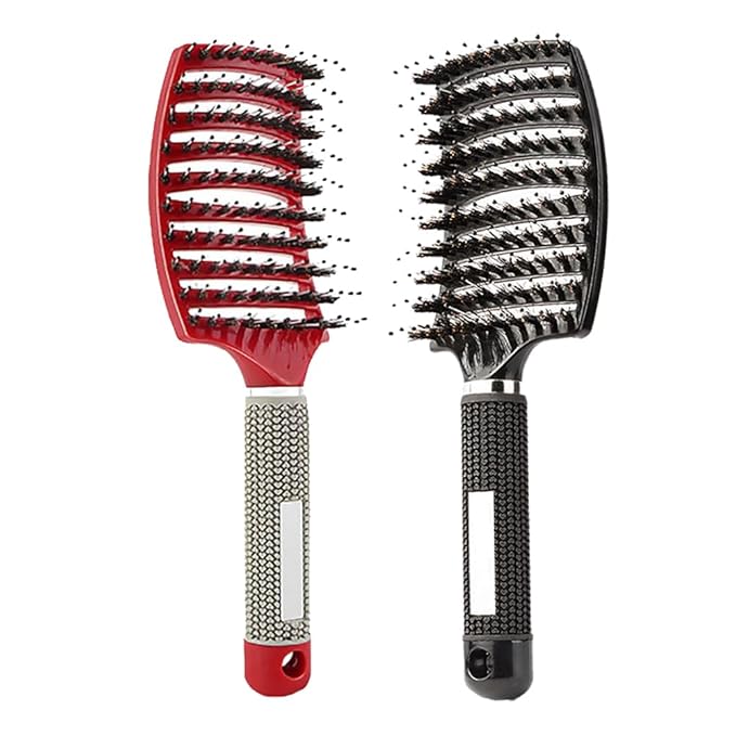 Voremy Magical Brush Detangler, Ultra Detangling Brush, For Wet Or Dry Detangling HairBrush For Men, Women And Kids, Fast Drying Styling Massage curved Hairbrush (Red+Black)