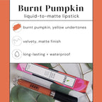 Aromi Matte Liquid Lipstick | Long-Lasting, Waterproof, Smear, Smudge + Transfer Proof, Nutmeg Orange Lip Color, Paraben, Phthalate, + Gluten Free (Burnt Pumpkin)
