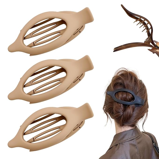 Flat Hair Clips for Women, French Hair Claw Clips for Thick, Thin, Long & Short Hair, Duck Billed Clips, No-Slip Grip Hair Styling Accessories for Women Girls Daily Use (Brown 3PCS)