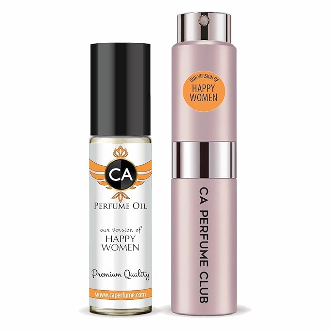 CA Perfume Duo Impression of Happy Women For Women Perfume Layering Set Long Lasting Travel Size EDP + Body Oil Roll-On Bottle 0.27 Fl Oz+0.33 Fl Oz