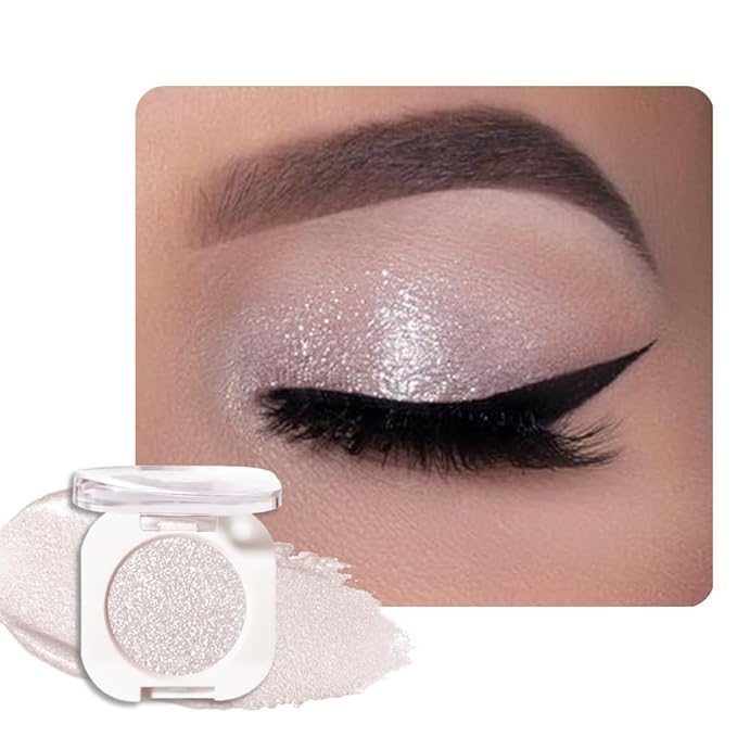 Pear White Single Glitter Eyeshadow Makeup, Neutral Powde Eye Shadow for Women, White Shimmer Singles Eyeshadow Palette Pigmented Waterproof, sombras para ojos, Girls Christmas Eyeshadows Gift