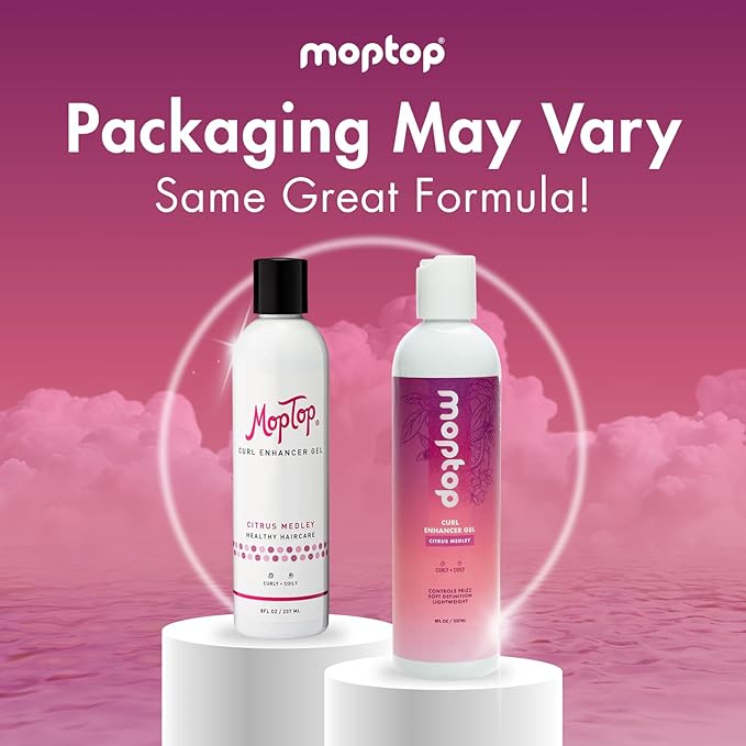 MopTop Curl Enhancer Gel – Curl Defining Gel to Enhance Curly and Coily Hair, Lightweight and Anti Frizz Hair Care with Aloe, Sea Botanicals & Honey (Citrus Medley, 2pk)