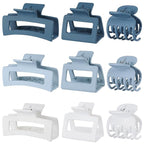 3 Style Blue Hair Claw Clips Set - 9 pcs Medium Rectangle and Square Clips for Thick and Thin Hair Women's Accessories