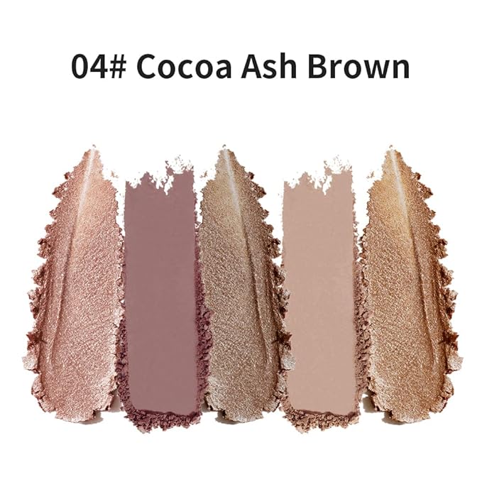 5-Color Eyeshadow Palette, Matte & Shimmer Neutral Browns, Low Saturation High Pigment, Blendable Buildable Waterproof, Smooth Skin-Friendly, 4#