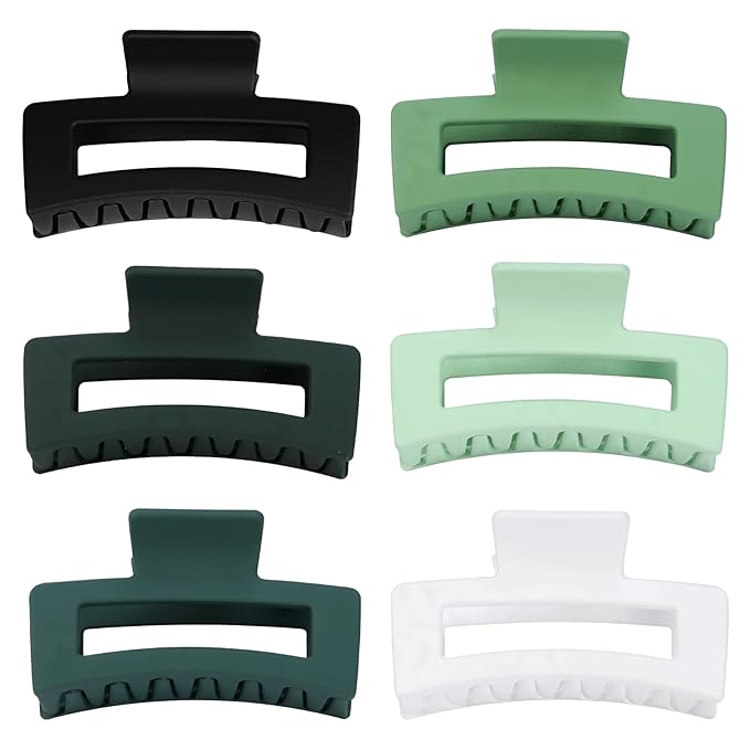 3.5 Inch Medium Hair Claw Clips 6 Pack Hair Clips for Women Square Rectangle Claw for Hair Banana Jaw Clips Hair Accessories for Girls (Green)